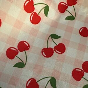 Huge Cherry Print Round Handle Tote Bag - Pink gingham print